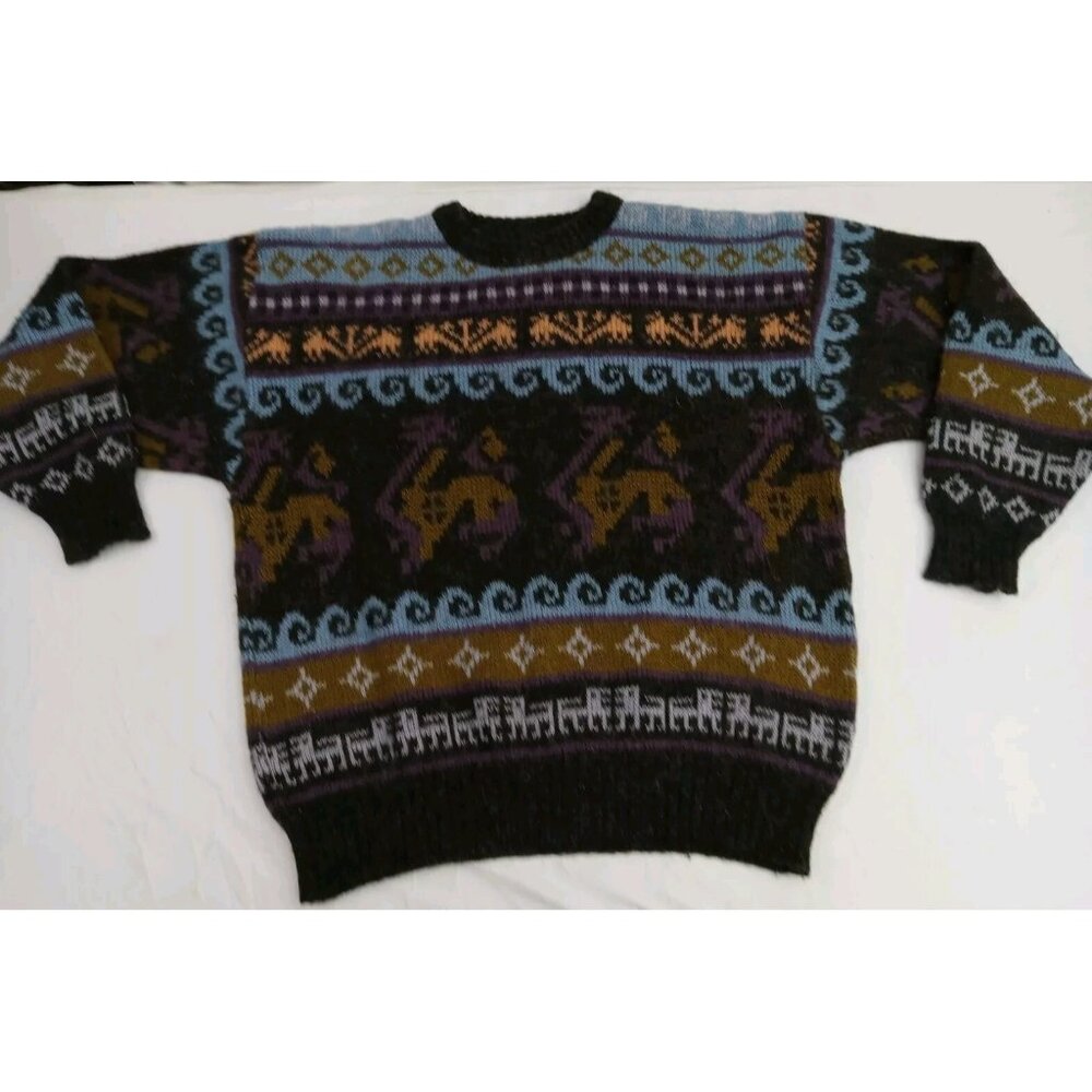 Vintage ICE-AME INC. Wool Nordic Wool Eagle Sweater Size M Fall Colors